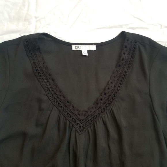 DR2 Black Womens Crochet Cap Sleeve V Neck - Picture 5 of 8